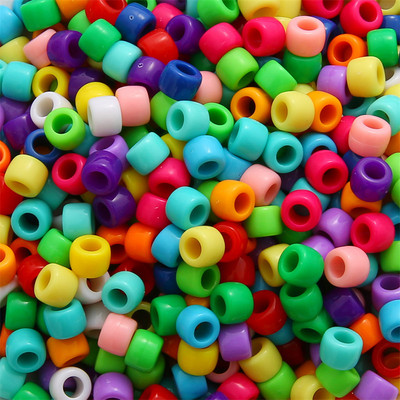 100 vnt. 6x9 mm didelės skylės plastikiniai akriliniai vienspalviai kibiro karoliukai vaikams, „pasidaryk pats“ apyrankės, karoliai, amatų papuošalų kūrimas