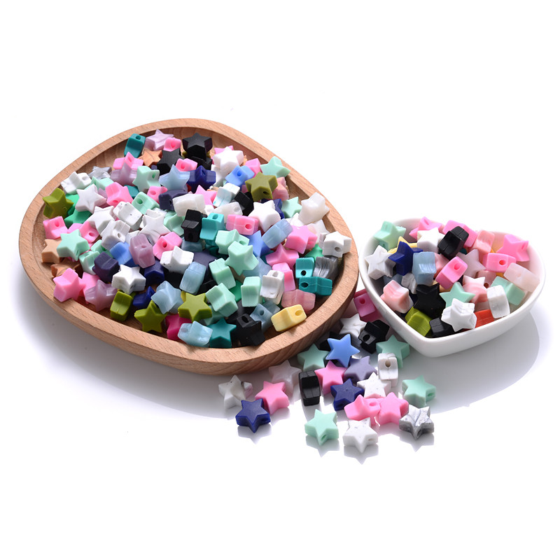 10 vnt 14 mm silikoniniai karoliukai maistiniai perliniai silikoniniai penkiakampiai dantukų čiulptukai manekenai kūdikių dantų karoliukai, priedai