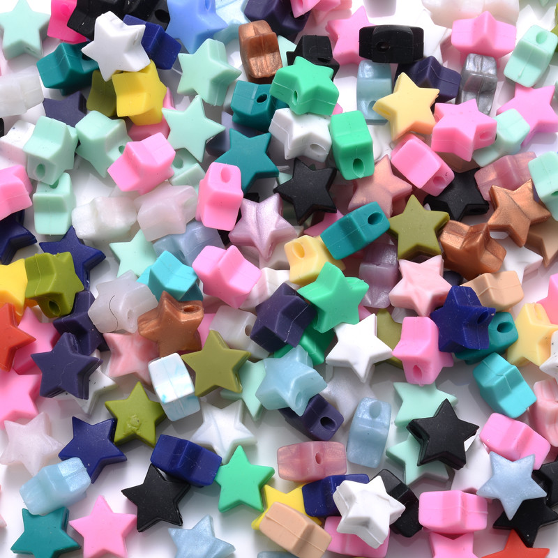 10 vnt 14 mm silikoniniai karoliukai maistiniai perliniai silikoniniai penkiakampiai dantukų čiulptukai manekenai kūdikių dantų karoliukai, priedai