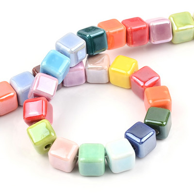 Χρώματα μόδας 6mm/8mm/10mm Τετράγωνες χάντρες Cube Ceramic Beads DIY 2,0mm Τρύπες Χάντρες Χειροποίητες Πορσελάνινες Χάντρες για Κατασκευή κοσμημάτων