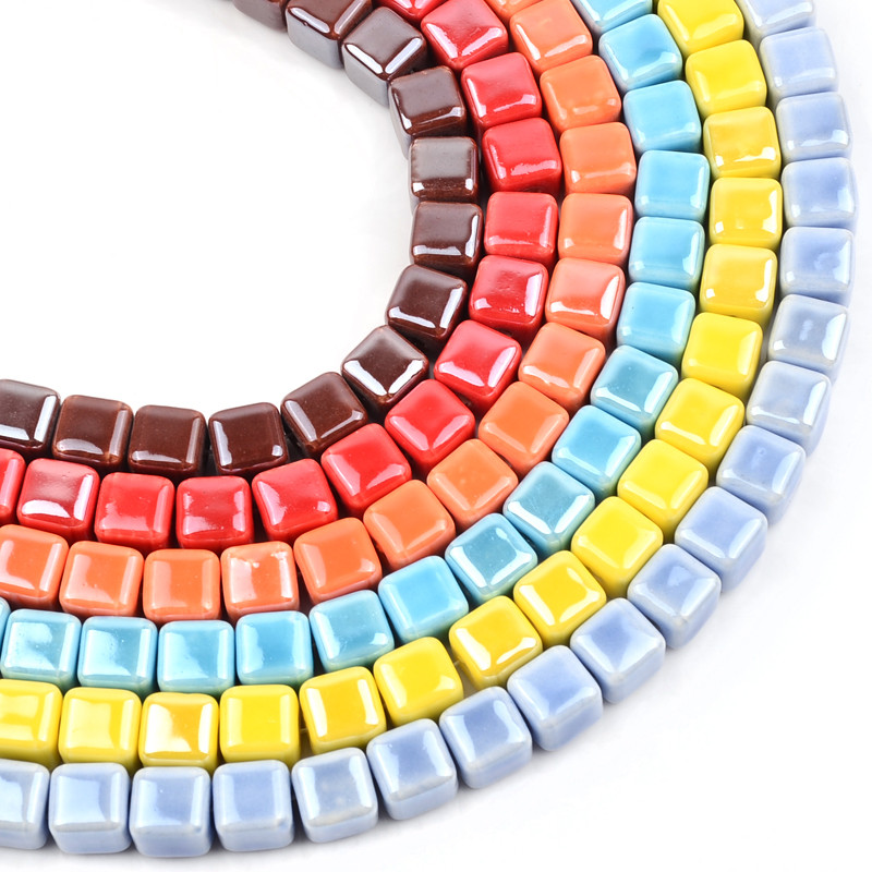 Moodsad värvid 6mm/8mm/10mm kandilised helmed kuubik keraamilised helmed ise 2,0mm auguga helmed Käsitsi valmistatud portselanist helmed ehete valmistamiseks