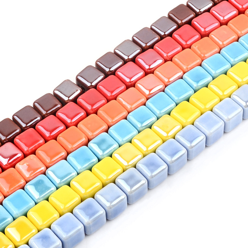 Moodsad värvid 6mm/8mm/10mm kandilised helmed kuubik keraamilised helmed ise 2,0mm auguga helmed Käsitsi valmistatud portselanist helmed ehete valmistamiseks