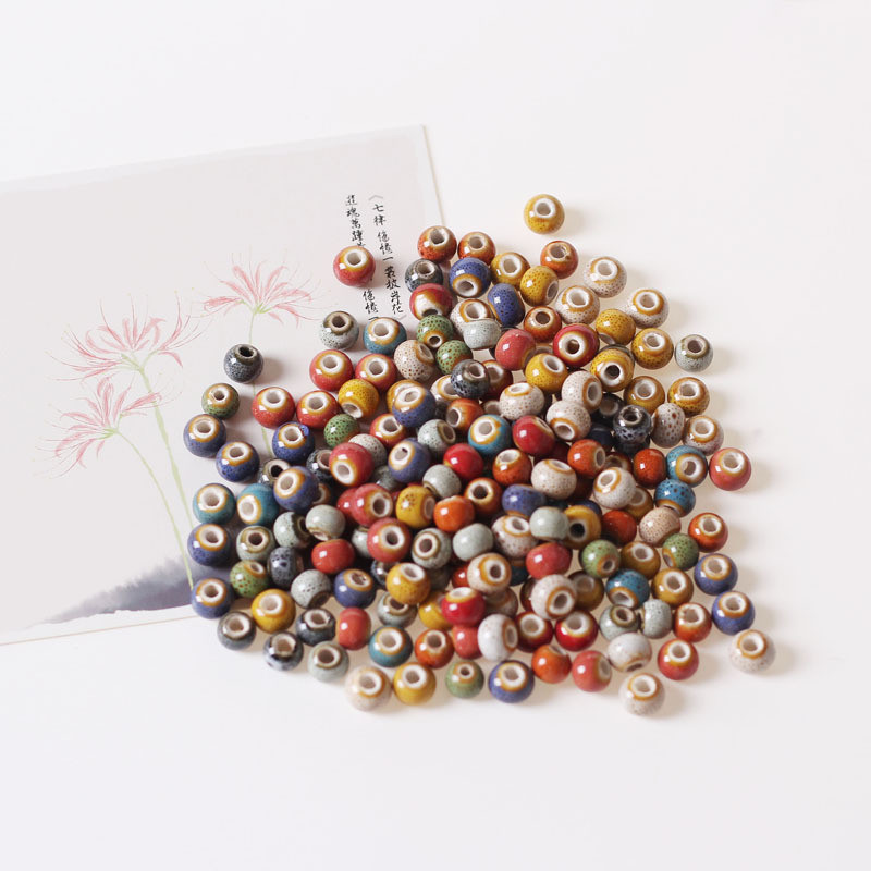 100 ΤΕΜ 6mm 8mm Στρογγυλές Κεραμικές Χάντρες DIY Τρύπες Χάντρες Χειροποίητες Πορσελάνινες Χάντρες 10 Χρώματα για Κατασκευή κοσμημάτων