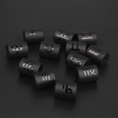 12 Zodiac Beads Charms Matte Black Onyx Beads Constellation μενταγιόν κυλίνδρου για DIY Κατασκευή κοσμημάτων Βραχιόλια Κολιέ