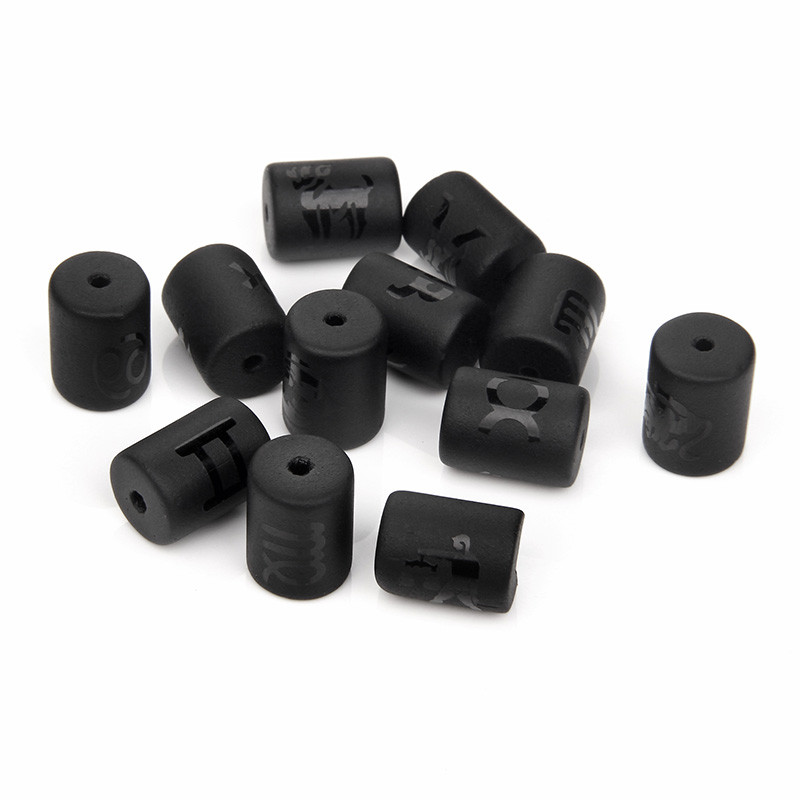 12 зодиакални мъниста Талисмани Матово черен оникс Съзвездие Мъниста Цилиндрична висулка за Направи си сам изработка на бижута Находки Гривни Колиета