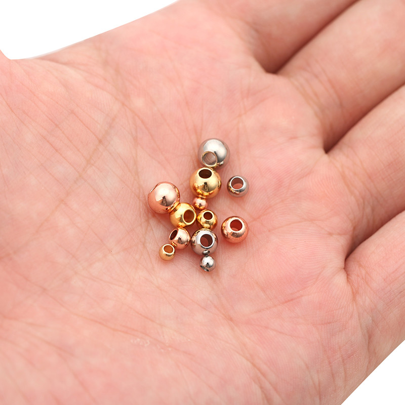 20/50 komada odstojnih perli od nehrđajućeg čelika s velikim rupama 3 4 5 6 mm ružičasto zlatne boje, labave okrugle šarm perle za izradu nakita za DIY narukvice