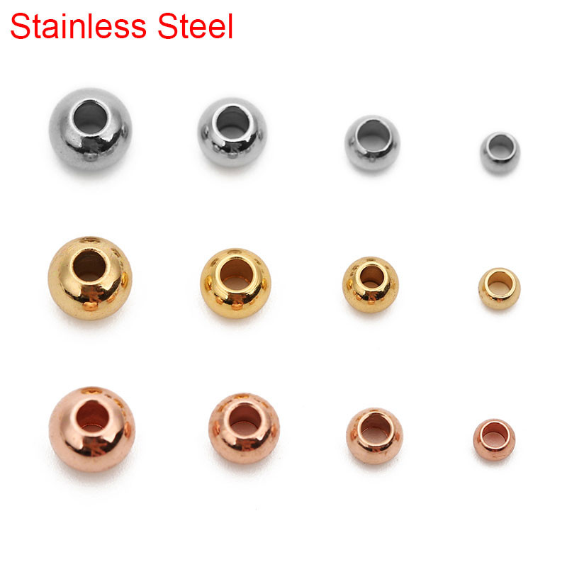 20/50 komada odstojnih perli od nehrđajućeg čelika s velikim rupama 3 4 5 6 mm ružičasto zlatne boje, labave okrugle šarm perle za izradu nakita za DIY narukvice