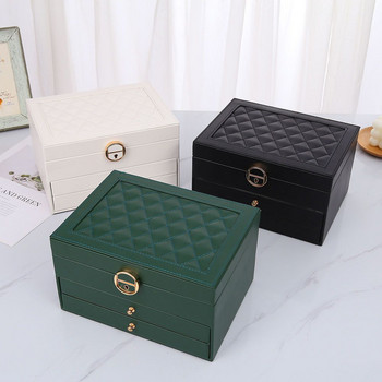 Δερμάτινο κουτί κοσμημάτων τριών στρωμάτων, αποθήκευση κοσμημάτων μεγάλης χωρητικότητας, πολυτελές στυλ, κουτί κολιέ υψηλής ποιότητας