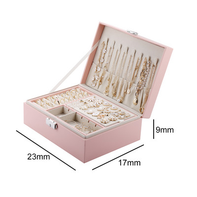 Dvoslojna kožna kutija za nakit visokog kapaciteta Organizator za nakit Višenamjenska ogrlica, naušnice, prsten, kutija za pohranu nakita