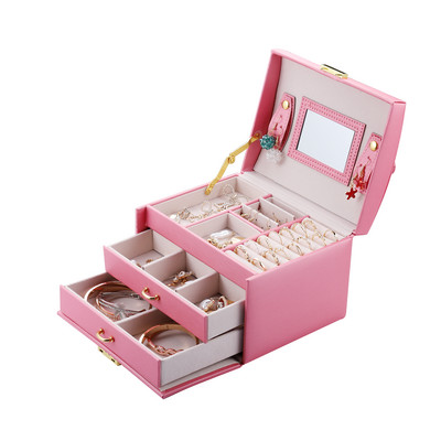 Dvoslojna kožna kutija za nakit visokog kapaciteta Organizator za nakit Višenamjenska ogrlica, naušnice, prsten, kutija za pohranu nakita
