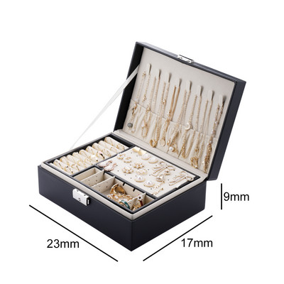 Dvoslojna kožna kutija za nakit visokog kapaciteta Organizator za nakit Višenamjenska ogrlica, naušnice, prsten, kutija za pohranu nakita