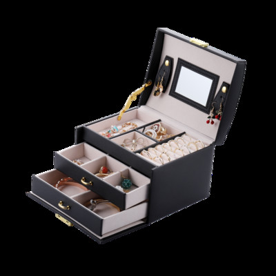Dvoslojna kožna kutija za nakit visokog kapaciteta Organizator za nakit Višenamjenska ogrlica, naušnice, prsten, kutija za pohranu nakita