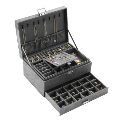 Νέα Γκρι φανέλα κοσμήματα Organizer Box Κολιέ Σκουλαρίκια Δαχτυλίδια Βιτρίνα Βιτρίνα για Γυναικεία Μεγάλο Χωρητικότητα