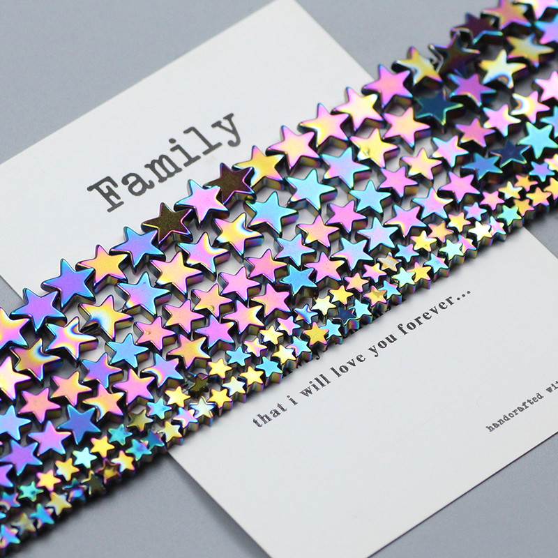 Natūralus akmuo Aukso spalva Daugiaspalvė Pentagrama Hematito karoliukai Žvaigždės Laisvi tarpiniai karoliukai papuošalų apyrankėms gaminti „Pasidaryk pats“ apyrankė