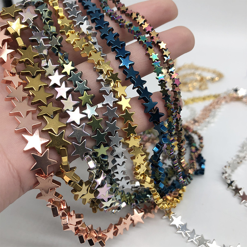 Natūralus akmuo Aukso spalva Daugiaspalvė Pentagrama Hematito karoliukai Žvaigždės Laisvi tarpiniai karoliukai papuošalų apyrankėms gaminti „Pasidaryk pats“ apyrankė