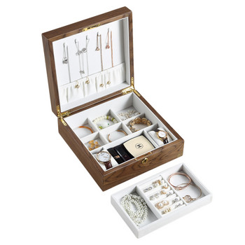 Casegrace Luxury Ξύλινο Κουτί κοσμημάτων Organizer Γυναικεία Μεγάλα Δαχτυλίδι Κολιέ Σκουλαρίκια Κοσμήματα Θήκη Αποθήκευσης Κασετίνα δώρου
