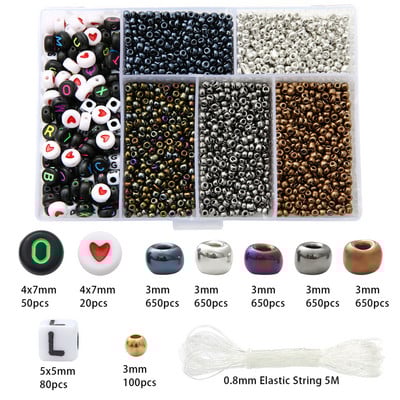 3 χιλιοστά Τσέχικο κρύσταλλο κρύσταλλο Seed Beads Belt Box Alphabet Beads Σετ για κοσμήματα Κατασκευή DIY Βραχιόλια Δαχτυλίδια Αξεσουάρ Κιτ κοσμημάτων