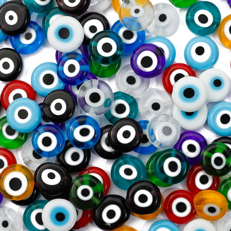 6/8/10 mm-es Többszínű, kerek, lapos alakú Evil Eye gyöngyök Lámpafényes Üveggyöngyök Karkötő nyaklánchoz Barkács ékszerkészítés