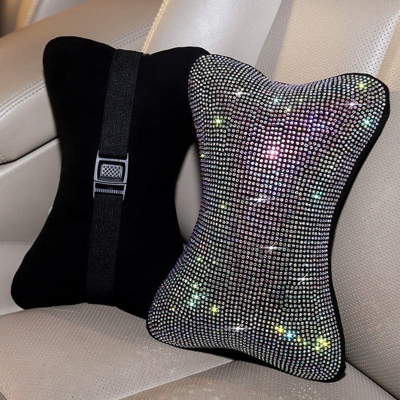 2 db Diamond Bling autós nyakpárna autósüléshez, vezetőüléshez, autóülés fejtámla párna kristály strasszból szivárvány Bling kiegészítők