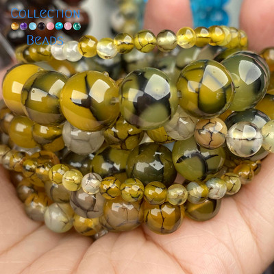 Φυσική πέτρα Yellow Dragon Veins Agates Beads Loose Spacer Round for Jewelry Making 4-10mm DIY αξεσουάρ βραχιολιών Χονδρική