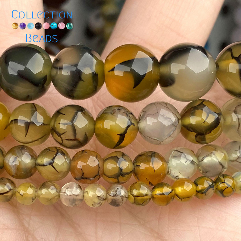 Φυσική πέτρα Yellow Dragon Veins Agates Beads Loose Spacer Round for Jewelry Making 4-10mm DIY αξεσουάρ βραχιολιών Χονδρική
