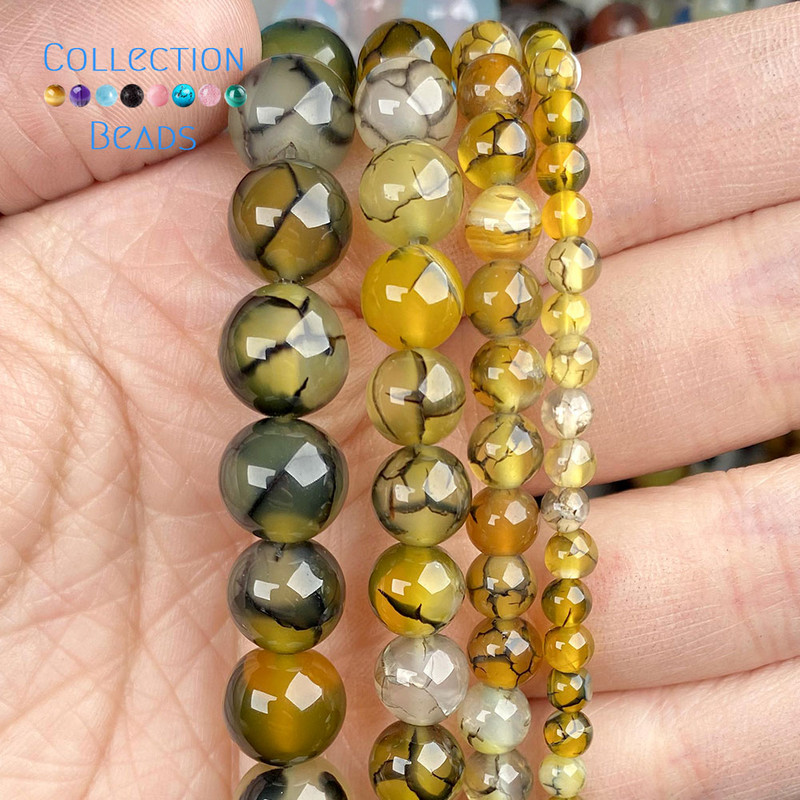 Φυσική πέτρα Yellow Dragon Veins Agates Beads Loose Spacer Round for Jewelry Making 4-10mm DIY αξεσουάρ βραχιολιών Χονδρική