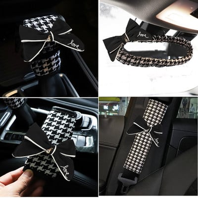 Κλασικό καρό Bowknot Universal Μαξιλάρι για τον λαιμό αυτοκινήτου Προσκέφαλο καθίσματος Προμήθειες στήριξης μέσης αυτοκινήτου Ζώνη ασφαλείας Αξεσουάρ αυτοκινήτου για γυναίκες