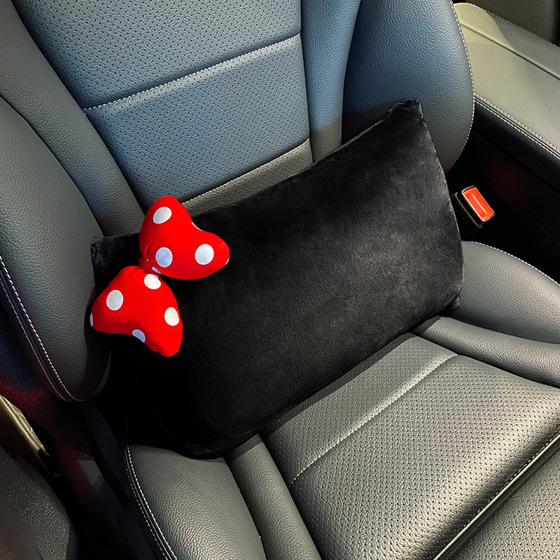 Χαριτωμένο Cartoon Μαξιλάρι αυτοκινήτου Κόκκινη κουκκίδα Φιόγκος Universal Auto Seat Προσκέφαλο Αυχένας στήριξη μέσης Κάλυμμα ζώνης Αξεσουάρ αυτοκινήτου για γυναίκες