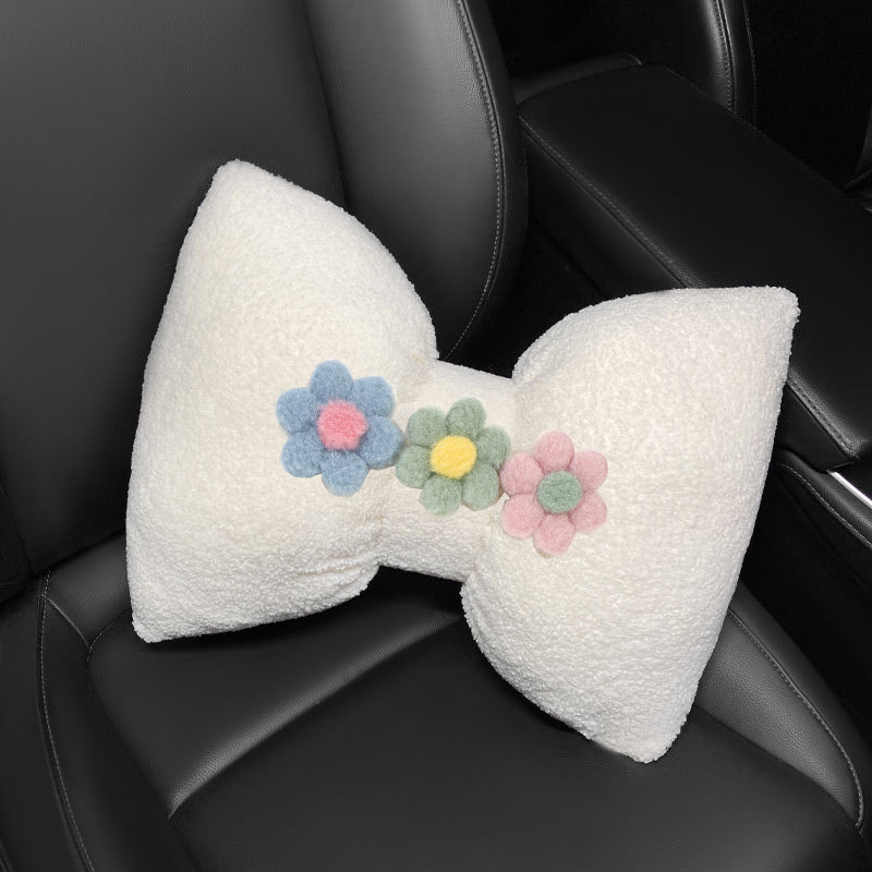 Χειμερινό μαλακό βελούδινο παπιγιόν Universal Μαξιλάρι λαιμού αυτοκινήτου Λουλούδια Τεχνητό αρνί μαλλί υποστήριξη μέσης αυτοκινήτου Εσωτερικά αξεσουάρ αυτοκινήτου