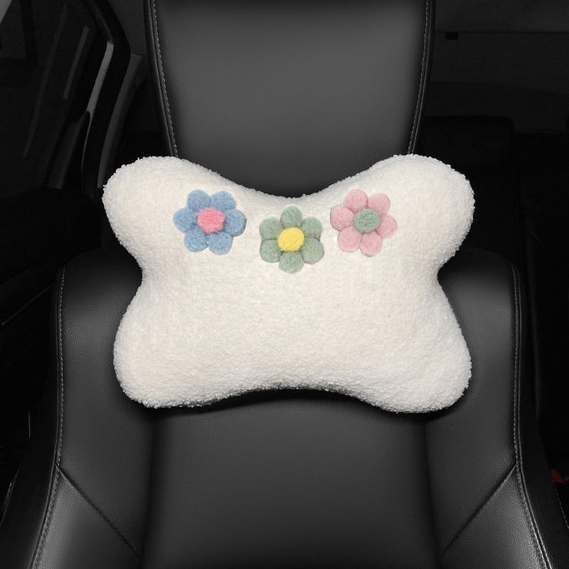 Χειμερινό μαλακό βελούδινο παπιγιόν Universal Μαξιλάρι λαιμού αυτοκινήτου Λουλούδια Τεχνητό αρνί μαλλί υποστήριξη μέσης αυτοκινήτου Εσωτερικά αξεσουάρ αυτοκινήτου