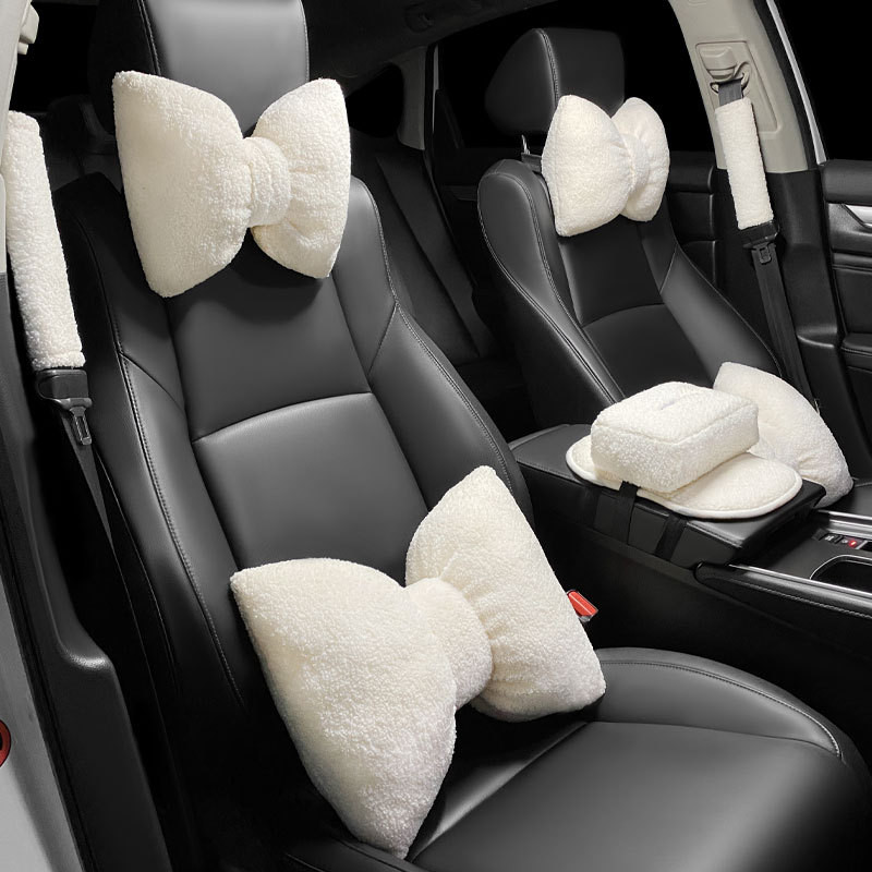 Χειμερινό μαλακό βελούδινο παπιγιόν Universal Μαξιλάρι λαιμού αυτοκινήτου Λουλούδια Τεχνητό αρνί μαλλί υποστήριξη μέσης αυτοκινήτου Εσωτερικά αξεσουάρ αυτοκινήτου