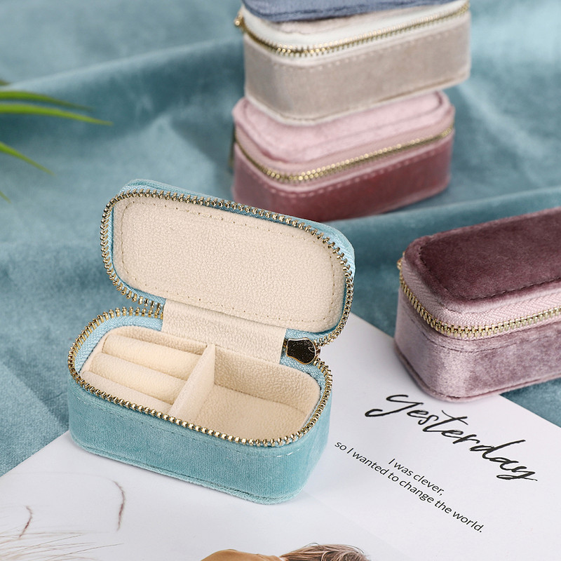 Mini Jewelry Box for Women Travel Portable Studs Σκουλαρίκια Δαχτυλίδι κολιέ Organizer Υψηλής ποιότητας Velvet Packaging Box Display