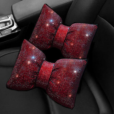 2db Red Diamond Crystal Bowknot autós nyakpárna strasszos automatikus fejtámla üléstámasz párnák Bling autós kiegészítők nőknek