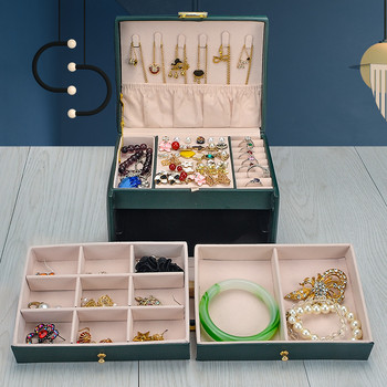 ZLALHAJA 3-Layers Jewelry Organizer Box Δερμάτινο κουτί κοσμημάτων μεγάλης χωρητικότητας Βιτρίνα κολιέ Σκουλαρίκια Θήκη Κουτί αποθήκευσης