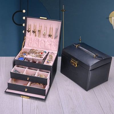 ZLALHAJA 3 rétegű ékszertartó doboz bőr nagy kapacitású ékszerdobozok vitrin nyaklánc fülbevaló tartó tároló doboz