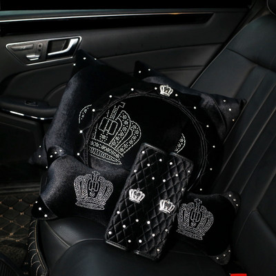Серия Diamond Crystal Crown Столче за кола Вътрешни аксесоари Плюшена кожа Калъфи за автоматичен волан Облегалка за глава Предпазен колан Капак на скоростния лост