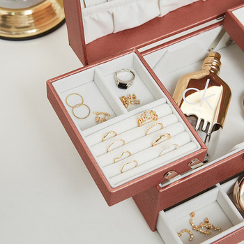 Κουτί οργάνωσης κοσμημάτων τριών επιπέδων Μεγάλα φορητά σκουλαρίκια δαχτυλίδια Θήκη αποθήκευσης PU Κολιέ Επίδειξη Δώρο για κορίτσια Jewelers Joyero