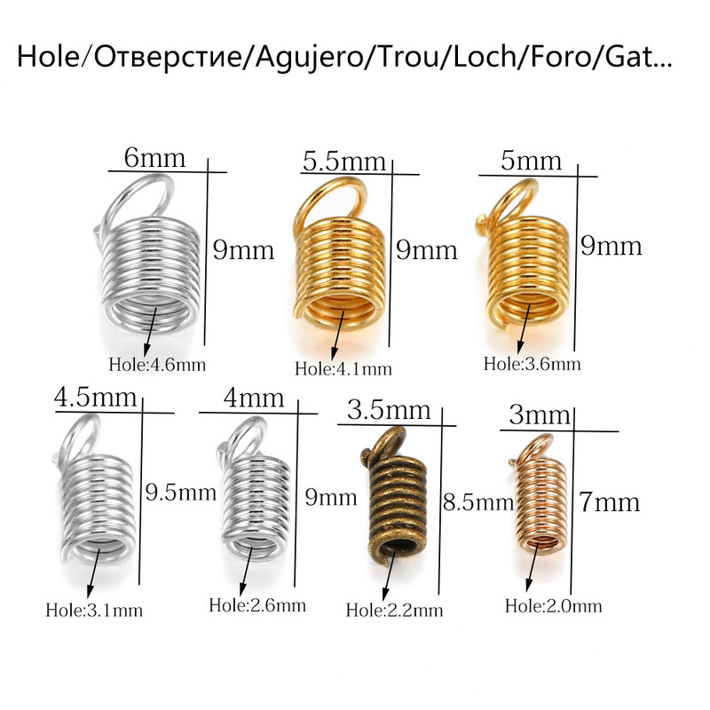 100 бр./лот Метални пружинни гофрирани закопчалки Кожени краища Закопчалки Крайни капачки Конектори за Направи си сам гривна Колие Консумативи за производство на бижута