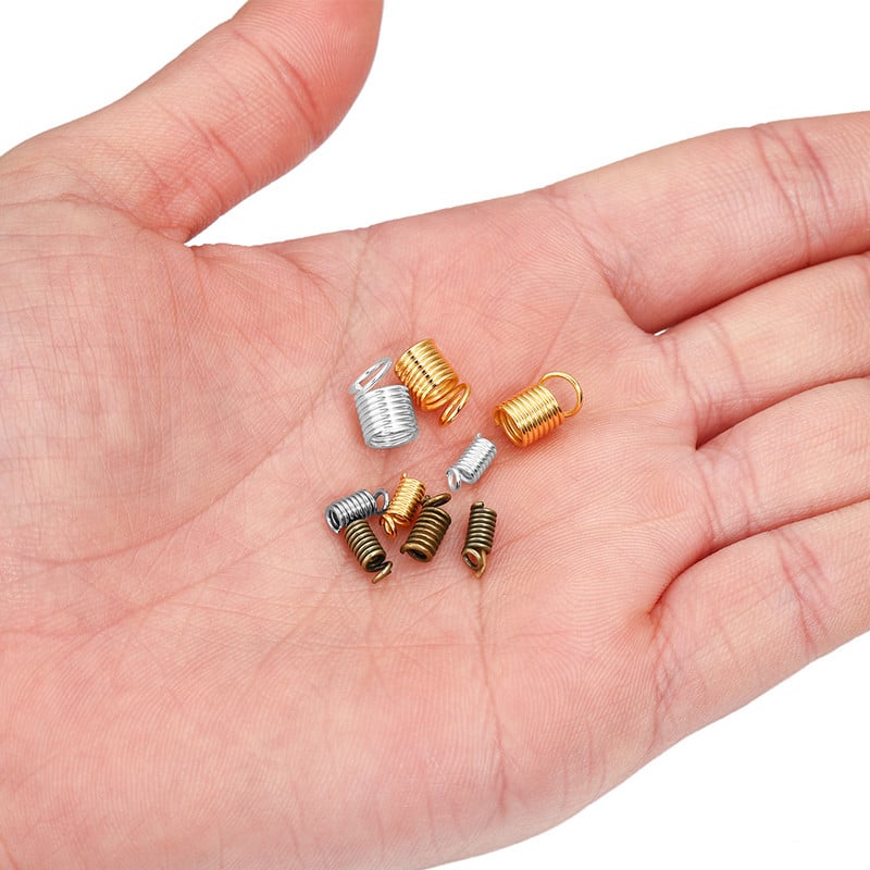 100 бр./лот Метални пружинни гофрирани закопчалки Кожени краища Закопчалки Крайни капачки Конектори за Направи си сам гривна Колие Консумативи за производство на бижута