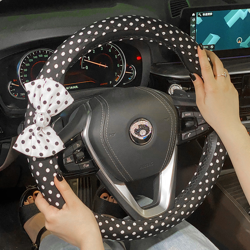 Aranyos pöttyös Bowknot univerzális autós kormánykerék borítások Auto ülés fejtámla nyakpárna autós kiegészítők női belső térhez