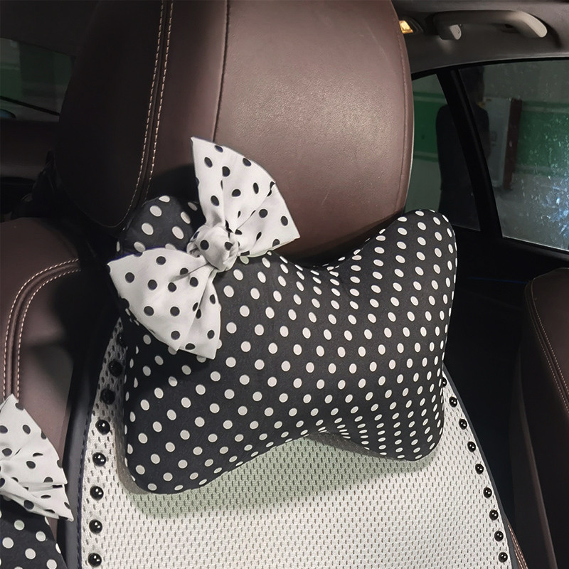 Aranyos pöttyös Bowknot univerzális autós kormánykerék borítások Auto ülés fejtámla nyakpárna autós kiegészítők női belső térhez