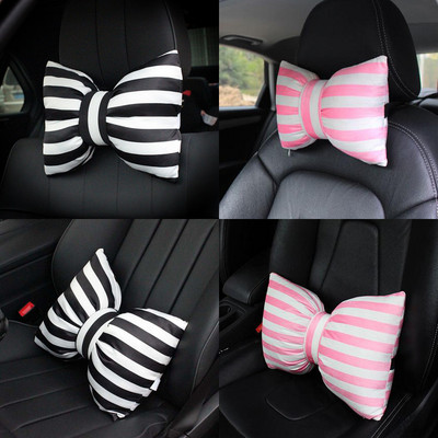 Drăguț Dungi Bowknot Mașină Pernă pentru gât Tetiera Creativă Auto Siguranță Scaun Cap Perna Talie Suport Lombar pentru Femei Fete