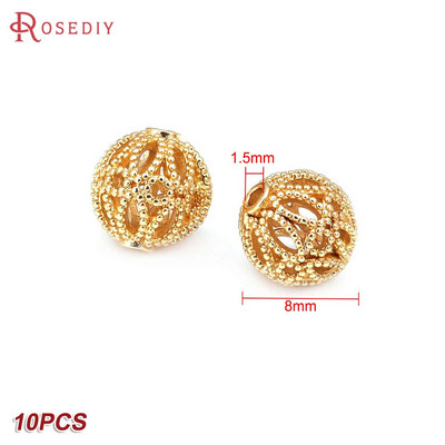 Culoare din alamă de aur de 24K, cu frunze de copac de flori, mărgele rotunde, mărgele de brățară, accesorii pentru realizarea de bijuterii, accesorii