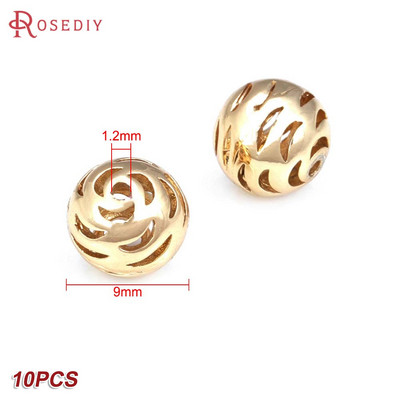 Culoare din alamă de aur de 24K, cu frunze de copac de flori, mărgele rotunde, mărgele de brățară, accesorii pentru realizarea de bijuterii, accesorii