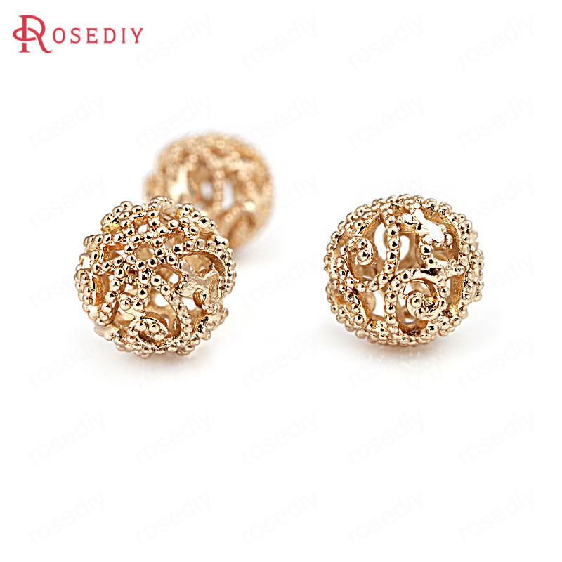 Culoare din alamă de aur de 24K, cu frunze de copac de flori, mărgele rotunde, mărgele de brățară, accesorii pentru realizarea de bijuterii, accesorii