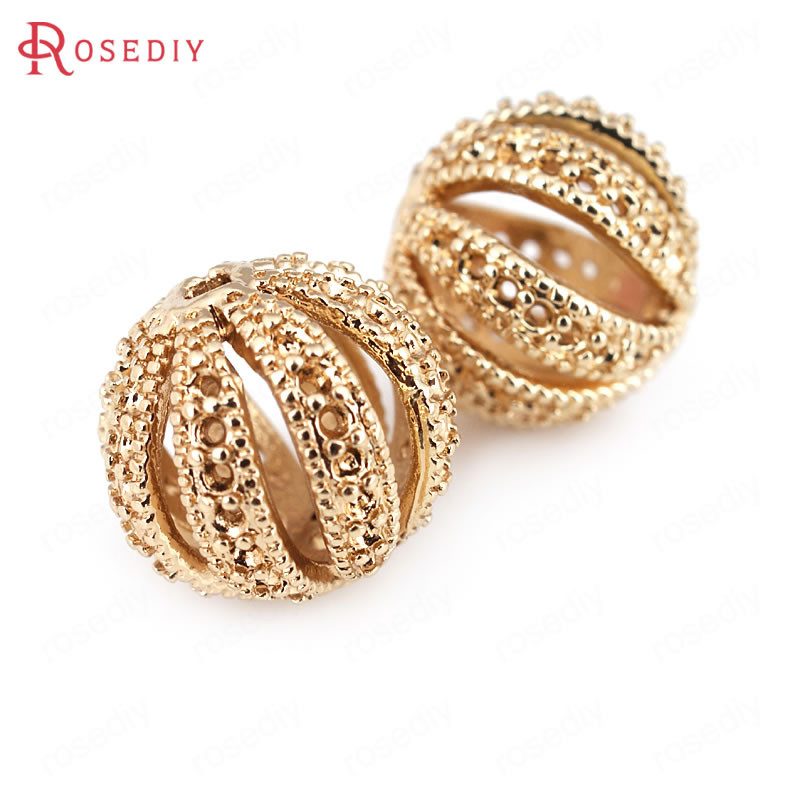 Culoare din alamă de aur de 24K, cu frunze de copac de flori, mărgele rotunde, mărgele de brățară, accesorii pentru realizarea de bijuterii, accesorii