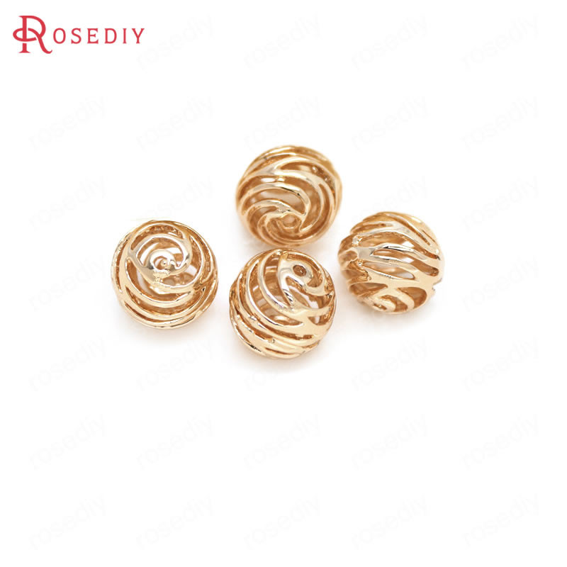 Culoare din alamă de aur de 24K, cu frunze de copac de flori, mărgele rotunde, mărgele de brățară, accesorii pentru realizarea de bijuterii, accesorii