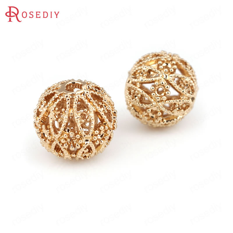 Culoare din alamă de aur de 24K, cu frunze de copac de flori, mărgele rotunde, mărgele de brățară, accesorii pentru realizarea de bijuterii, accesorii