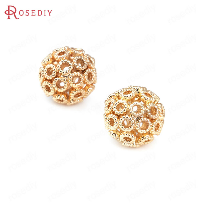 Culoare din alamă de aur de 24K, cu frunze de copac de flori, mărgele rotunde, mărgele de brățară, accesorii pentru realizarea de bijuterii, accesorii