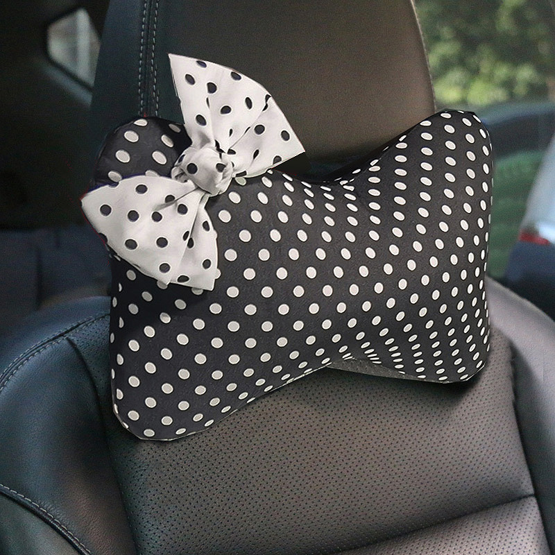 Klasikiniai juodai balti polka taškeliai universalūs automobilinės kėdutės galvos atrama kaklo pagalvė Mieli medvilniniai medvilniniai automobilio pagalvės interjero priedai